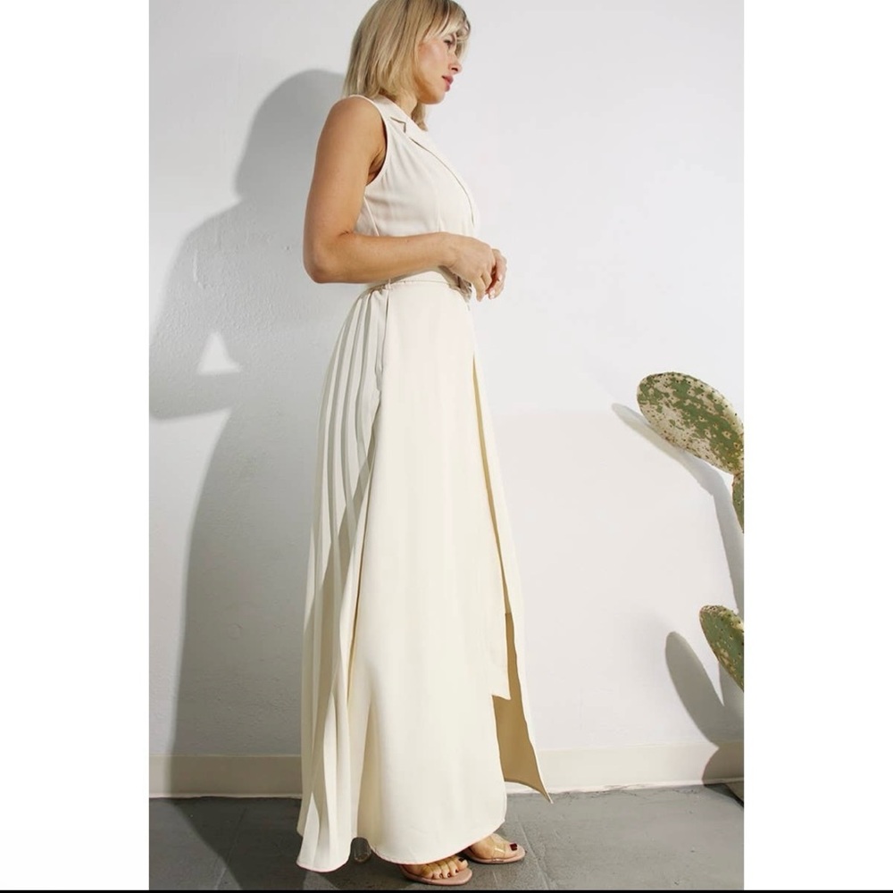 NWT Boutique Lyla Pleated Belted Maxi Evening Dress – Cream White - Picture 7 of 15